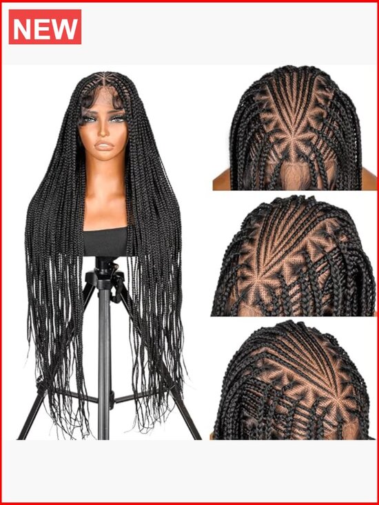 Full Lace Box Braided Wig Handmade Knotless Braids Synthetic Hair 36in main image 3